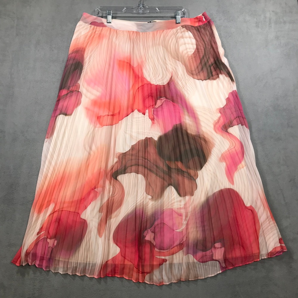 Express Maxi Skirt Womens XL Pink Excellent Pleated Abstract Watercolor Print